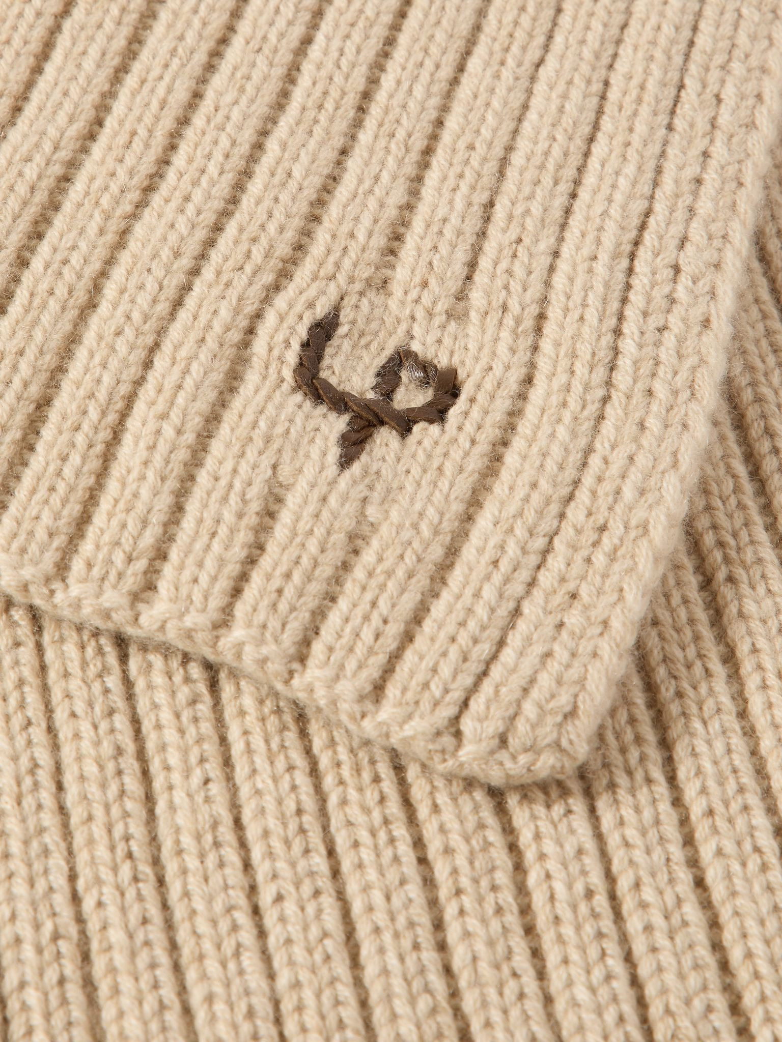 Leather-Trimmed Ribbed Cashmere Scarf Beige - 3