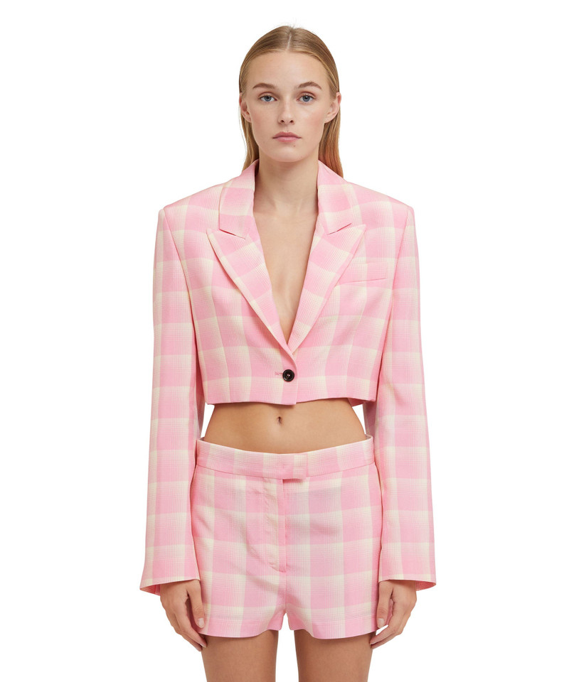 MSGM Check viscose crepe crop jacket outlook