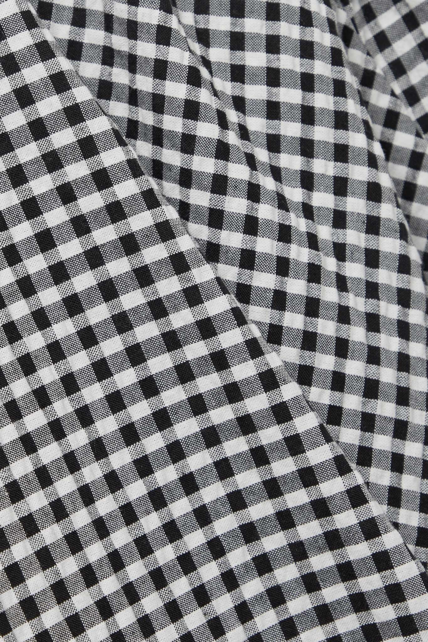 Asymmetric shirred gingham seersucker midi dress - 4