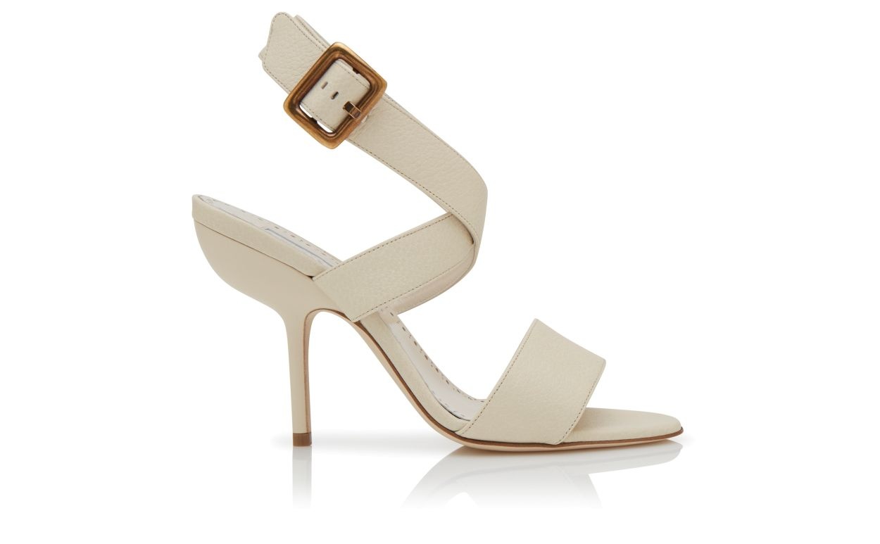 Cream Calf Leather Ankle Strap Sandals - 1