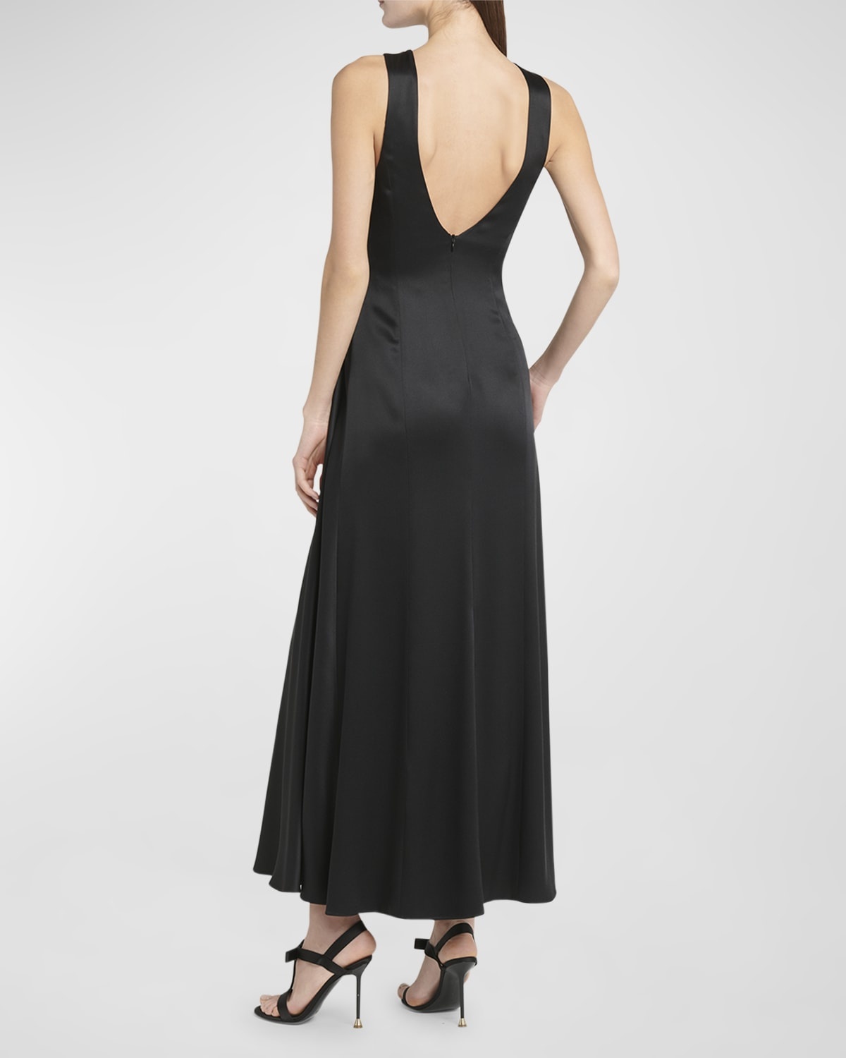 Satin Gown with Gathered Beaded Hip Detail - 4