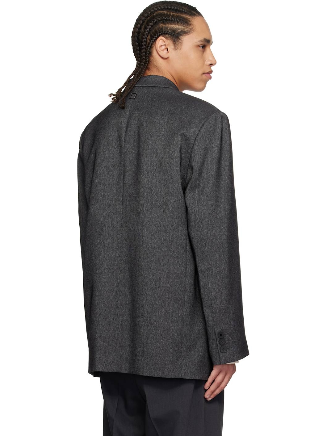 Gray Denim Like Single Blazer - 3