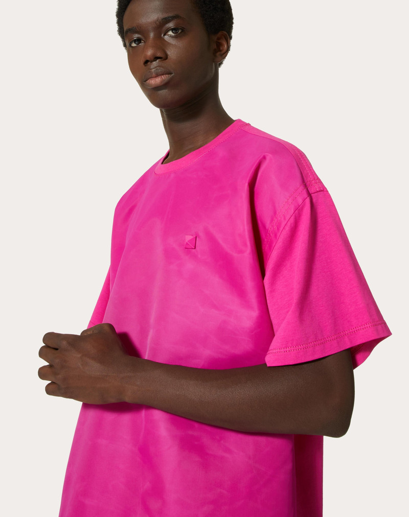 CREWNECK COTTON T-SHIRT WITH NYLON PANEL AND STUD DETAIL 5