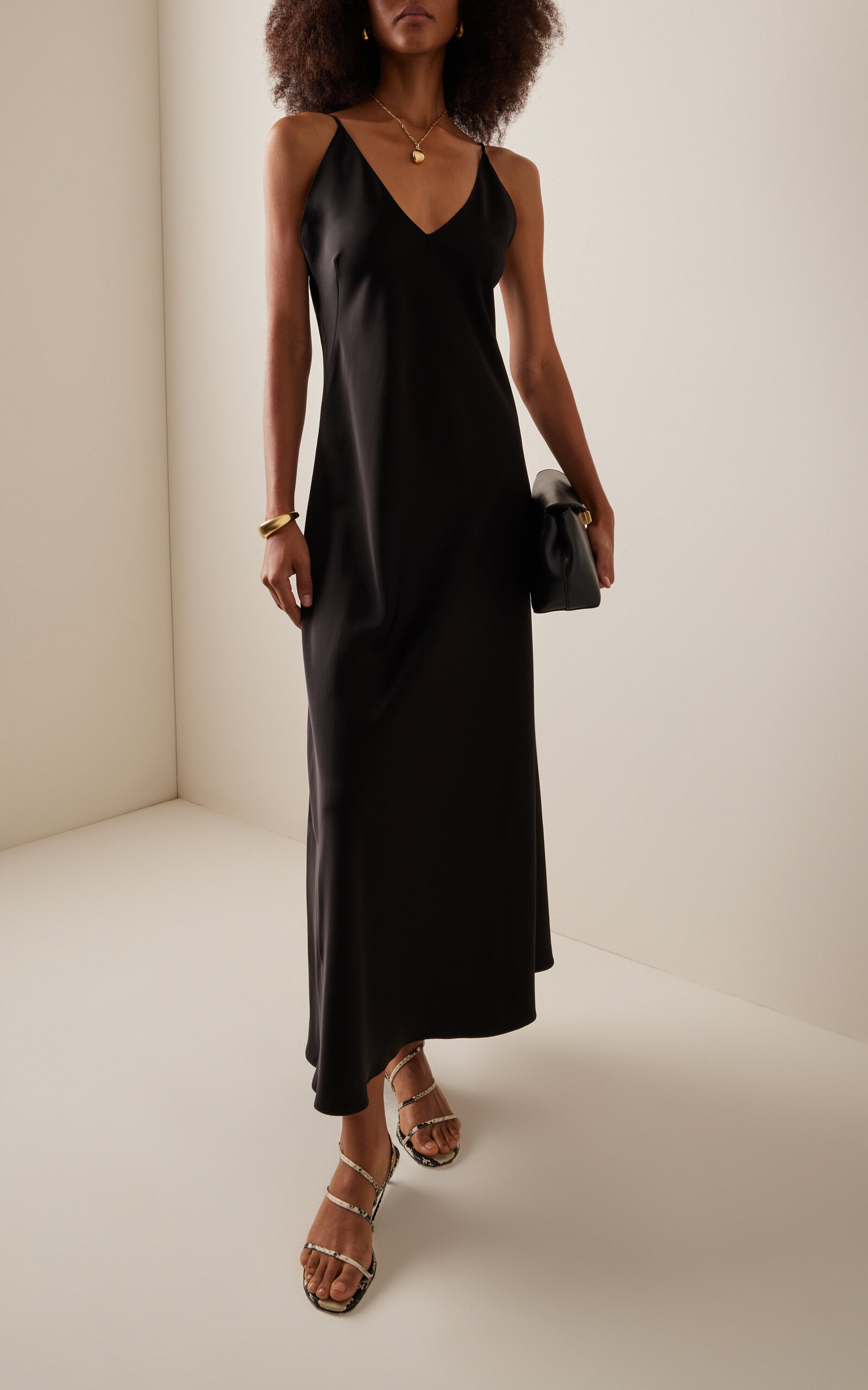 Barb Open Back Satin Maxi Slip Dress black - 2