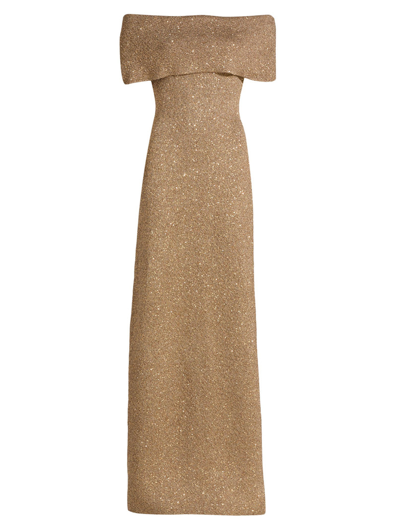 Women's Deedie Sequined Knit Off-Shoulder Gown - Taupe 1