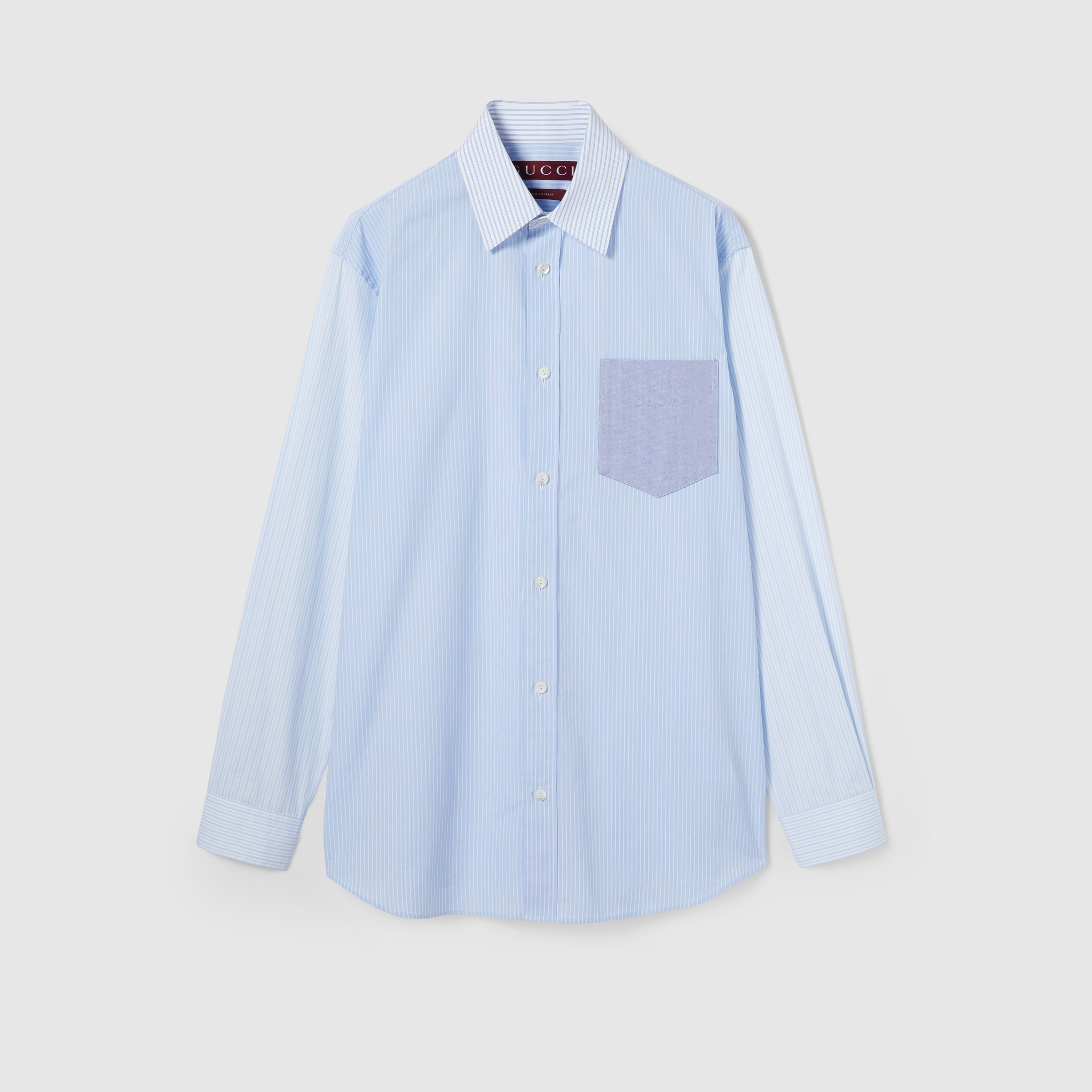 Striped cotton shirt with embossed logo - 1