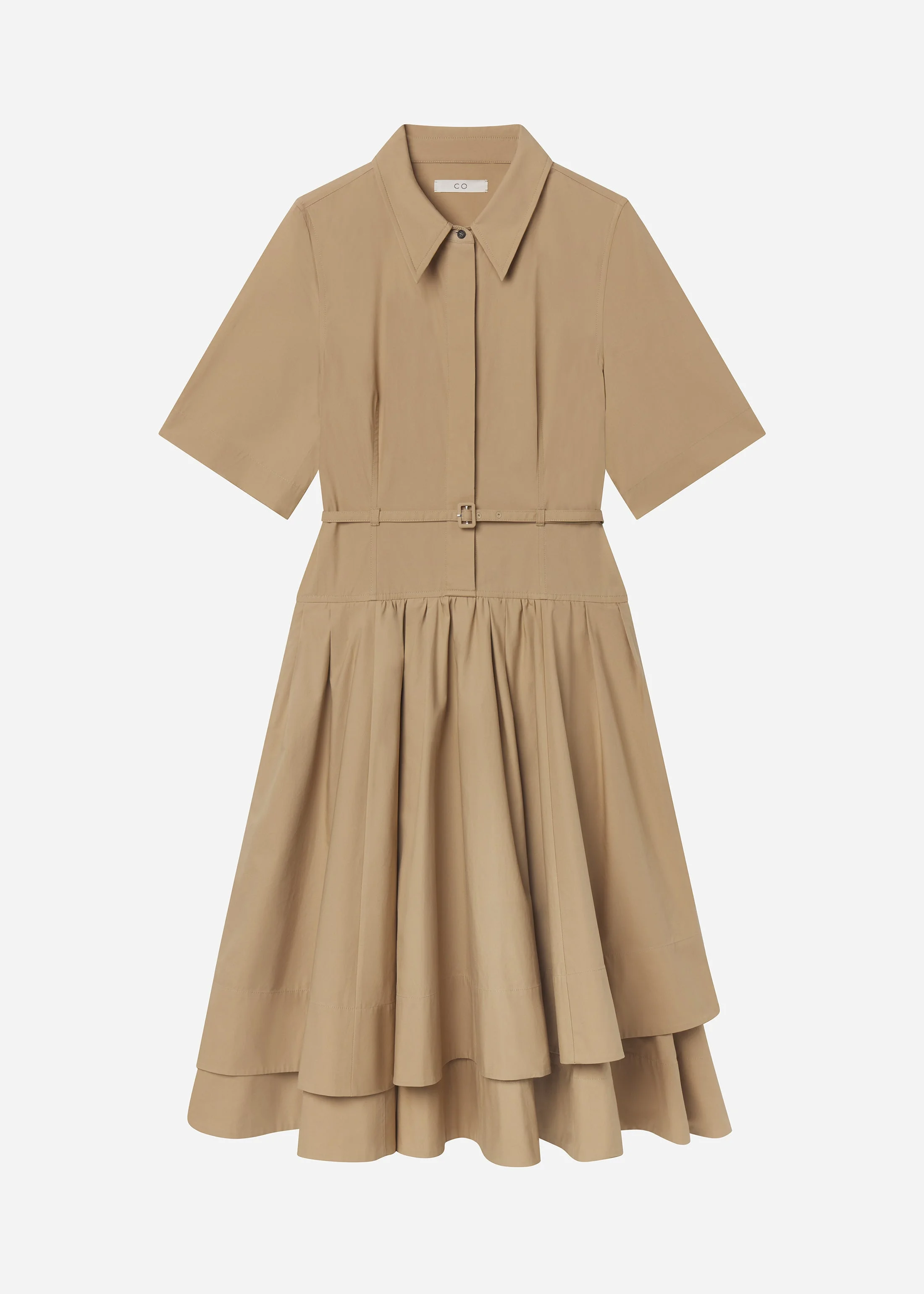Short Sleeve Belted Dress in Cotton Poplin - 1