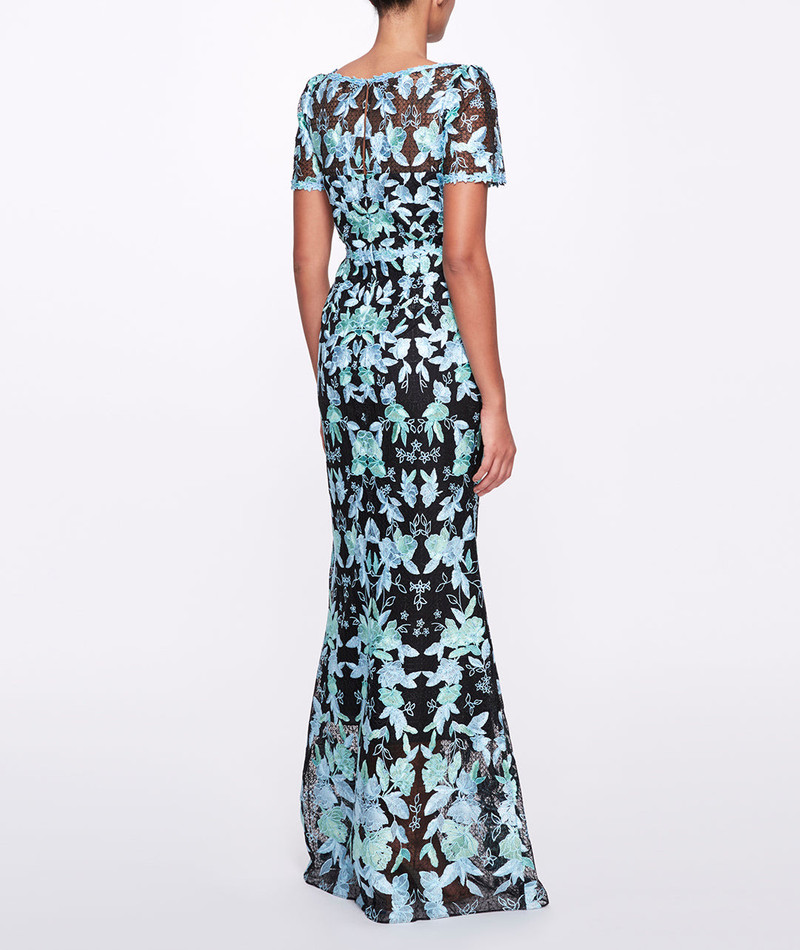 SHORT SLEEVE EMBROIDERED TULLE GOWN 3