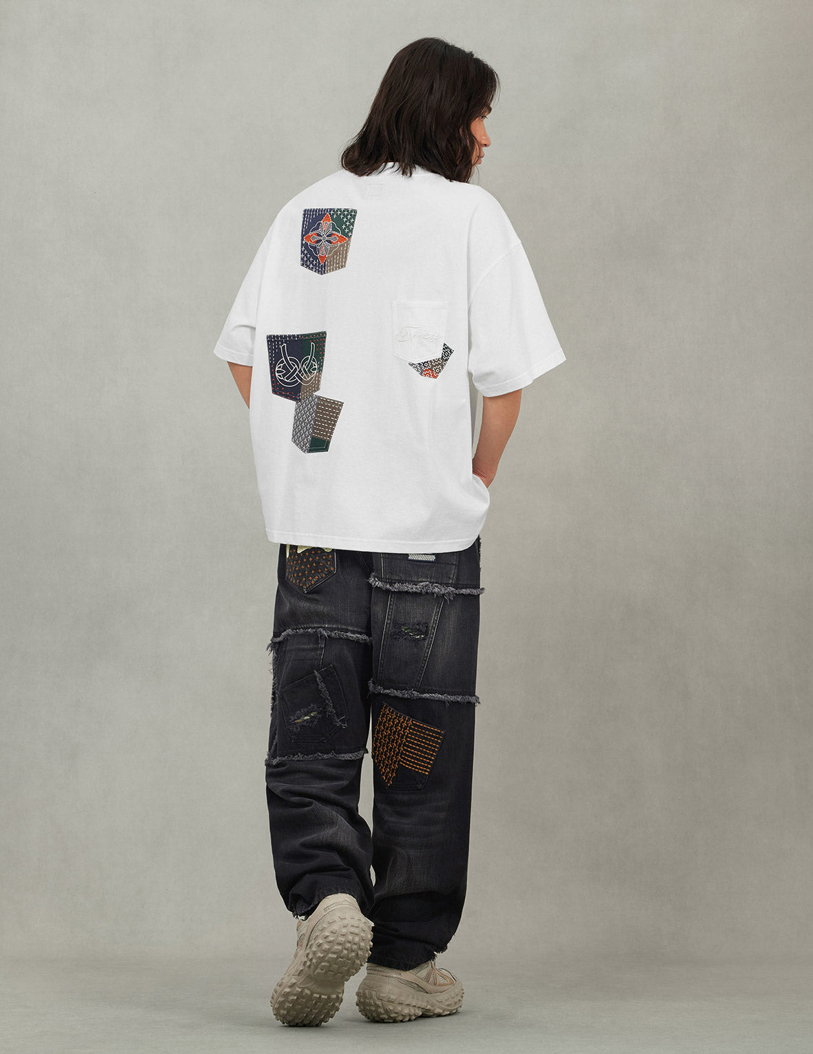 Washed Deconstructed Sashiko Relax Straight Fit Jeans #2030 - 6