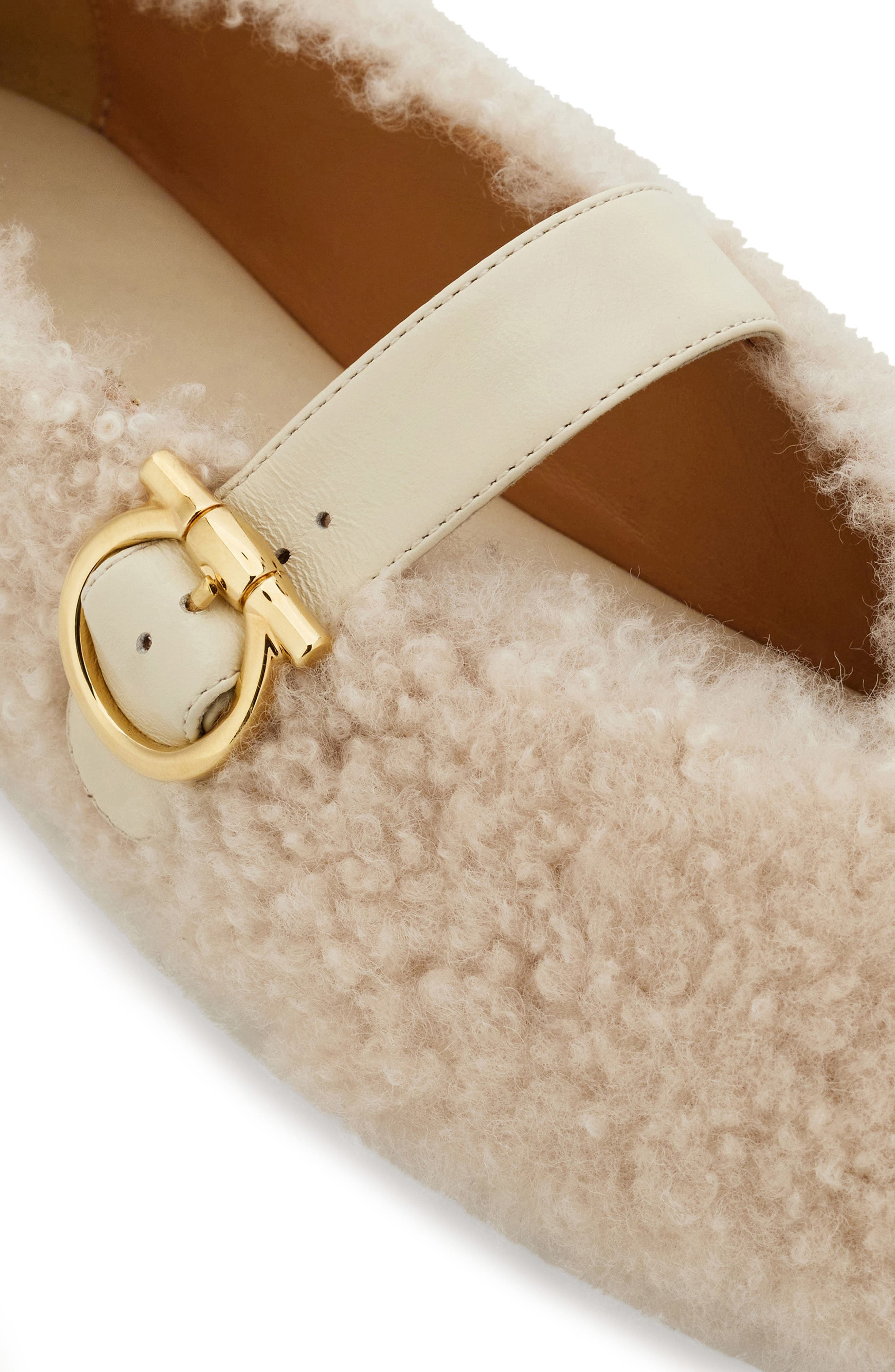 FERRAGAMO Gancio Genuine Shearling Ballet Flat in Merinillo Carino Mascarpone at Nordstrom - 6