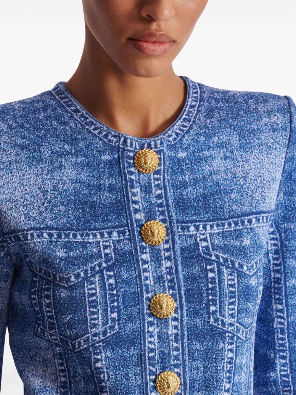 denim-effect cardigan - 7