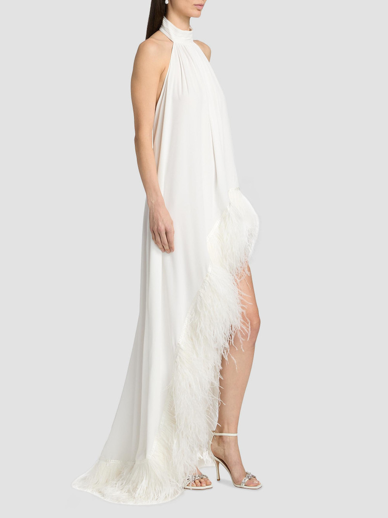 Women's Madeline Feather-Trim Halterneck Gown - White 4