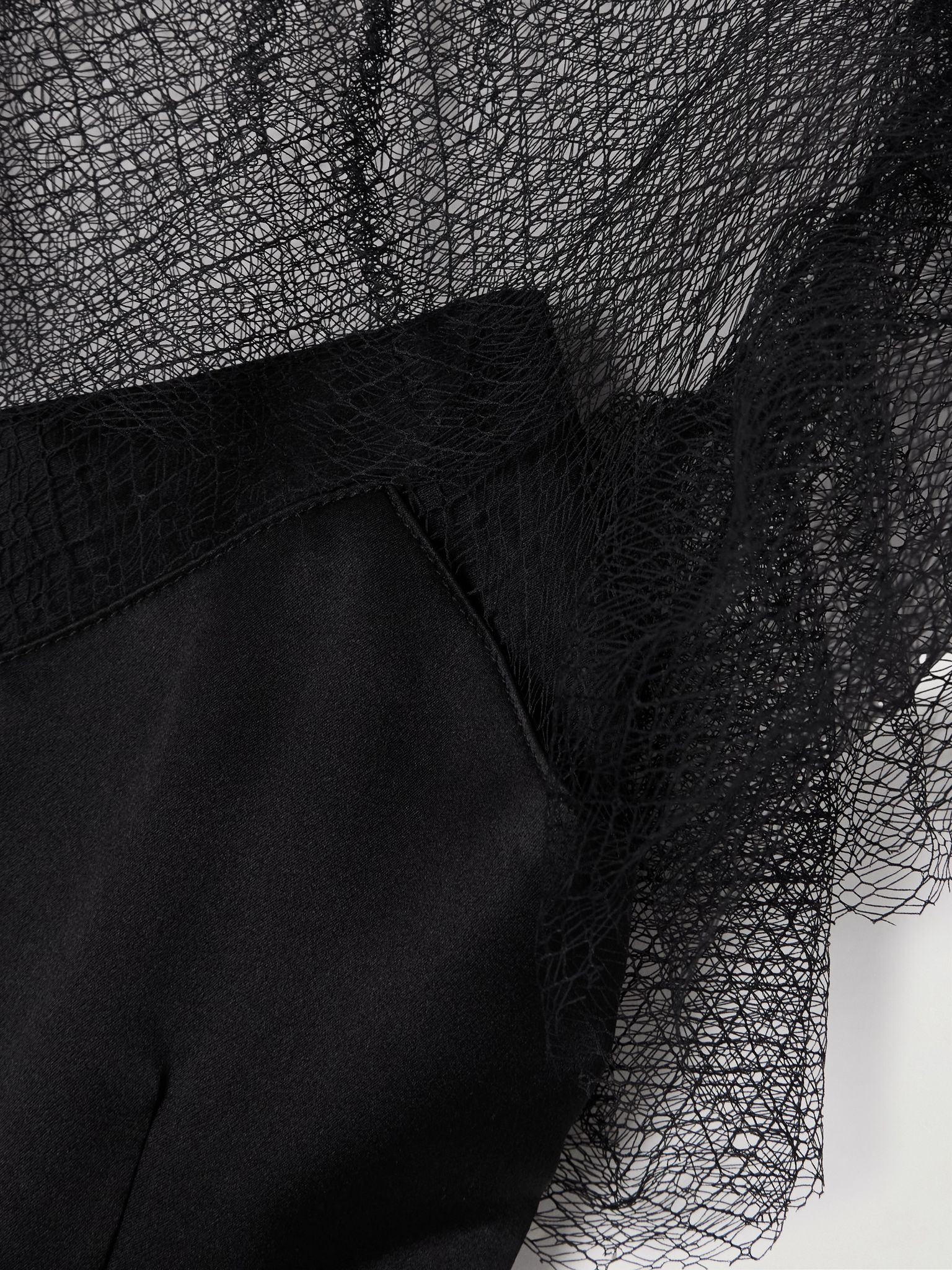 Prima ruffled mesh-trimmed silk-satin maxi dress Black - 4