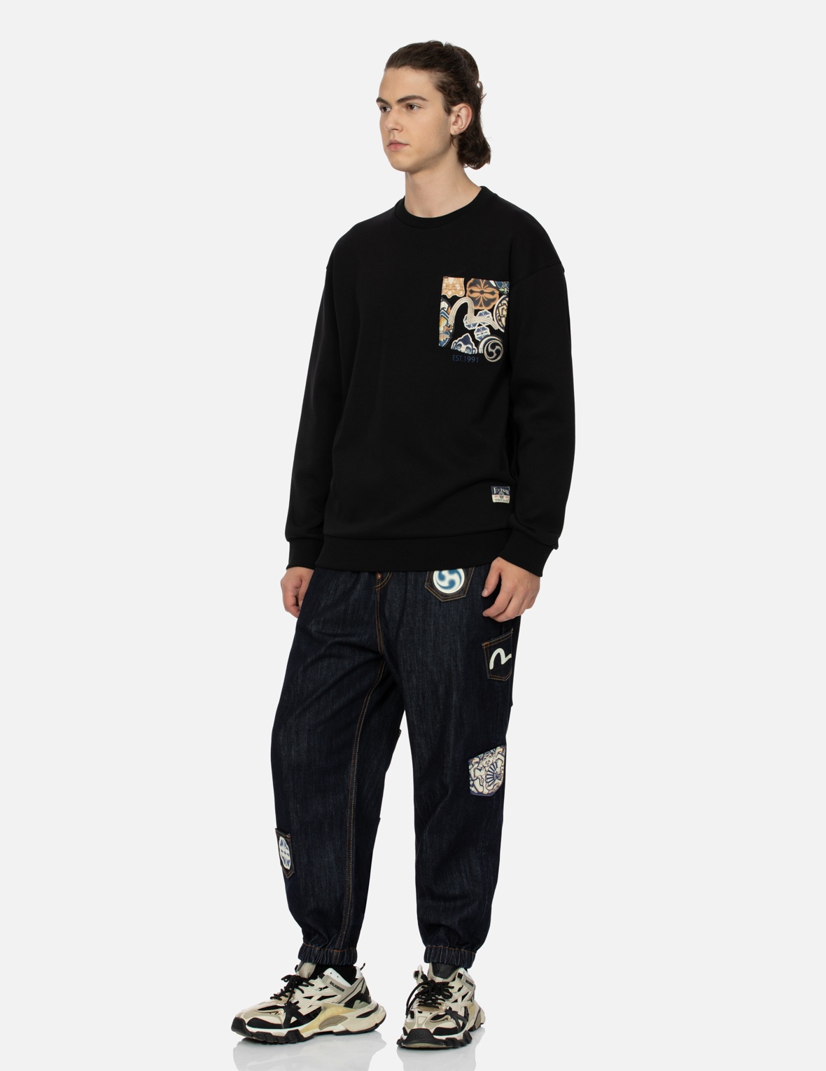 MULTI POCKET WITH SEAGULL EMBROIDERY RELAX FIT DENIM JOGGERS - 4