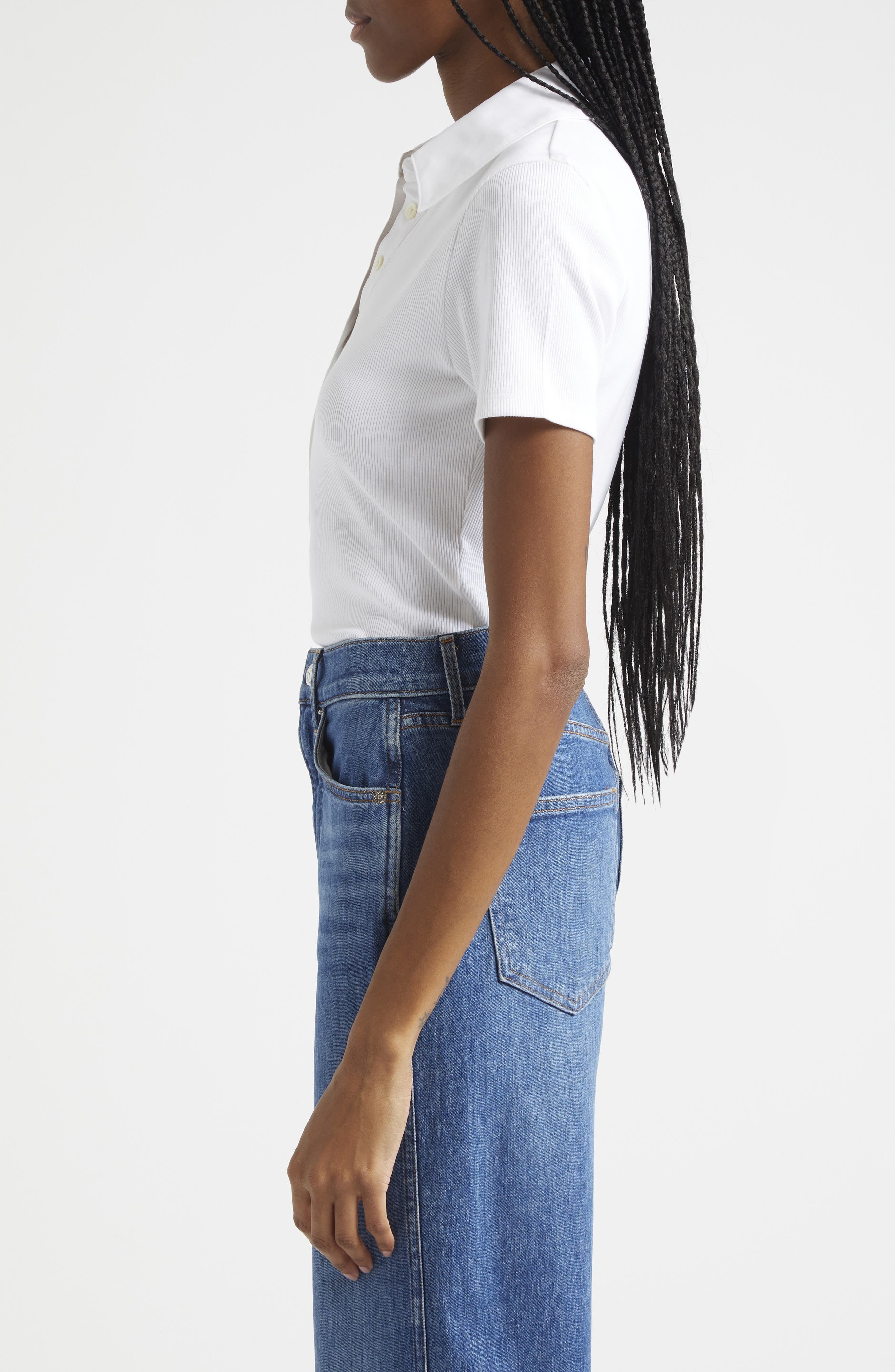 Veronica Beard Kearney Stretch Cotton Polo in White at Nordstrom - 3