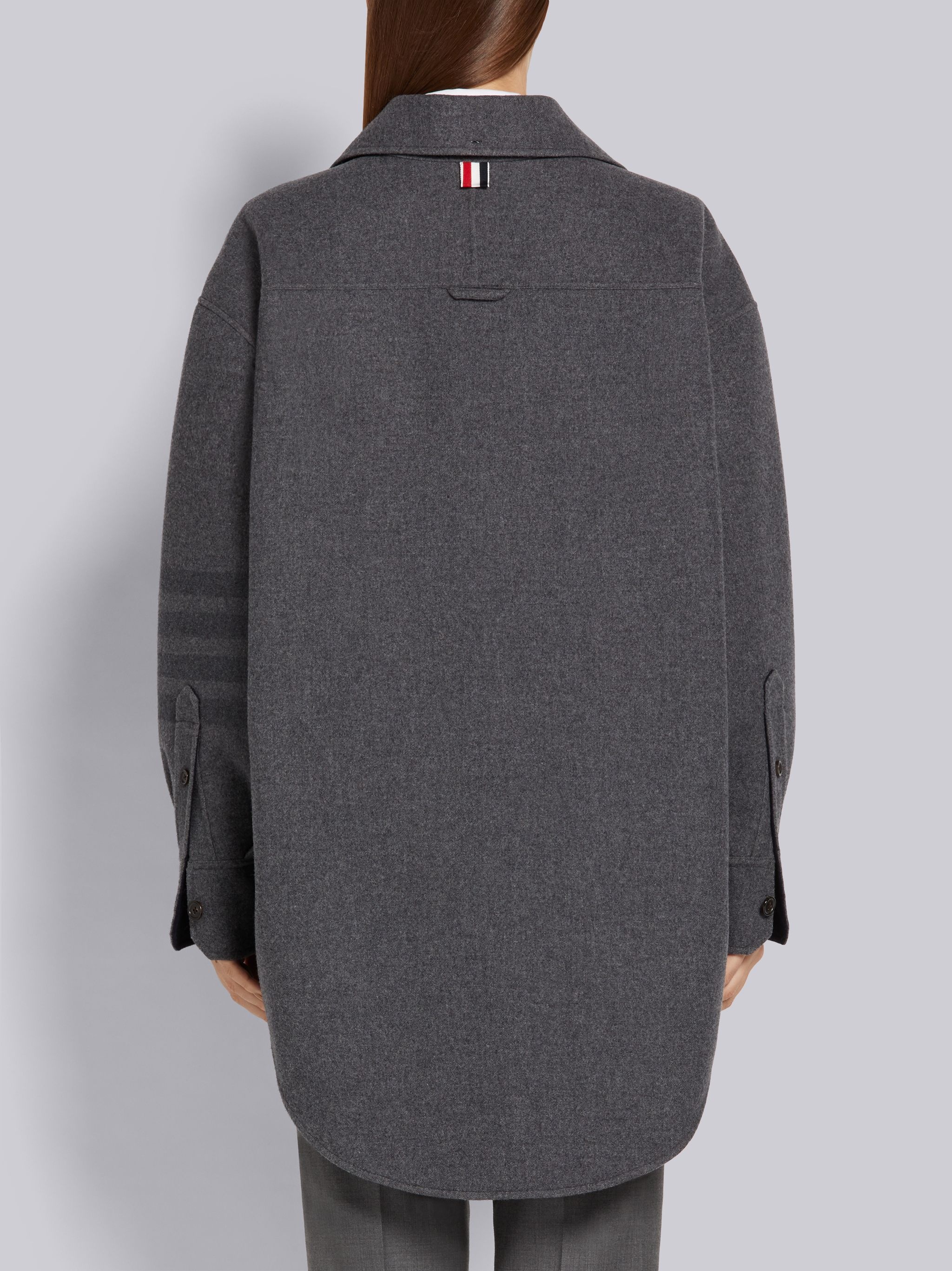 Medium Grey Double Face Melton Wool Engineered 4-Bar Long-sleeved Supersized Shirtdress - 3