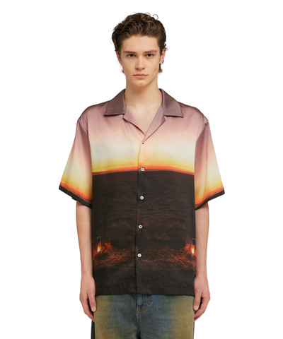 MSGM Fluid fabric  bowling shirt with "Tanzanian gaze torch snap" print outlook
