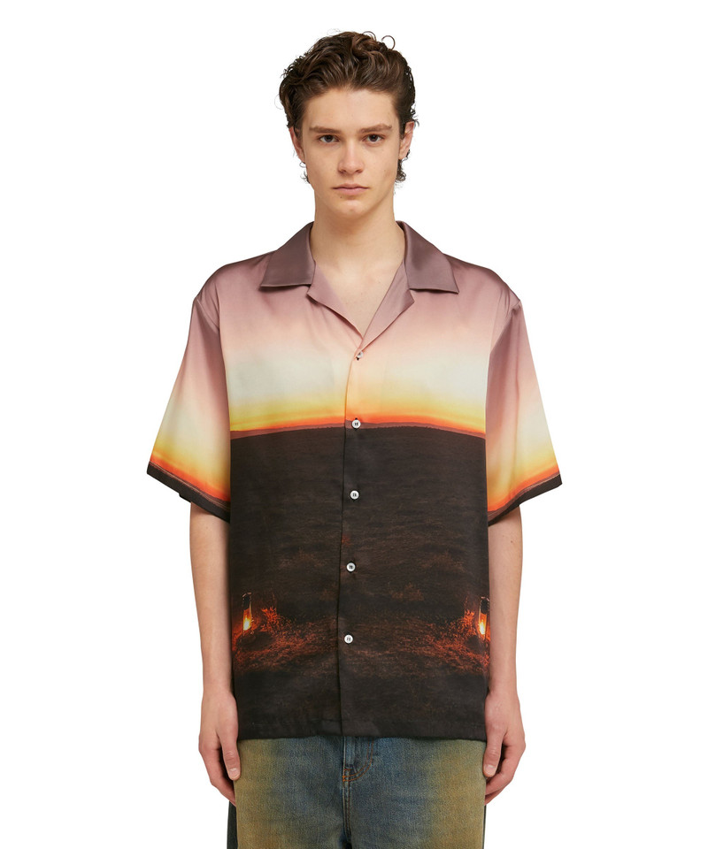 MSGM Fluid fabric  bowling shirt with "Tanzanian gaze torch snap" print outlook