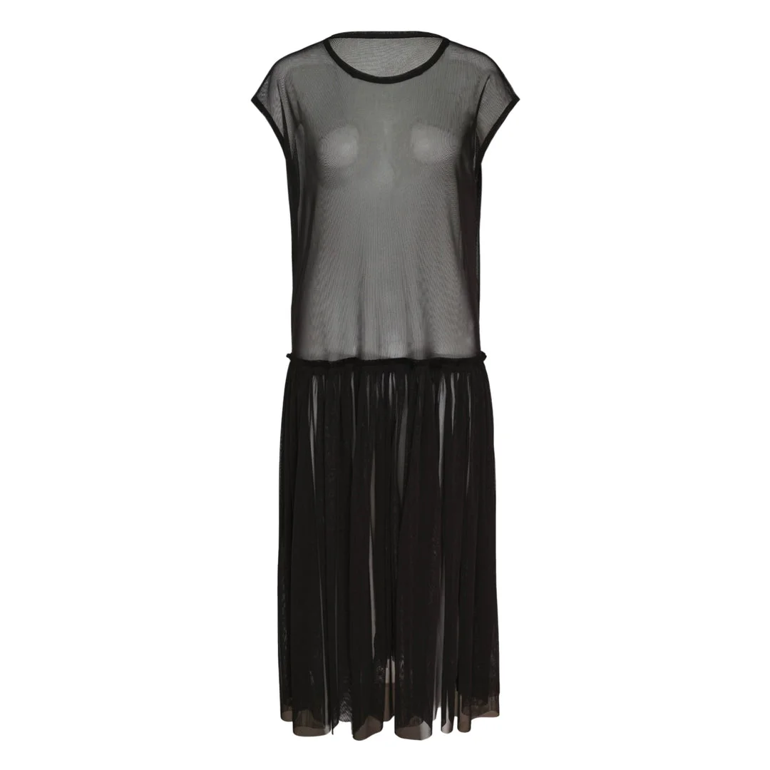 Gathered Sleeveless Mesh Dress - 1