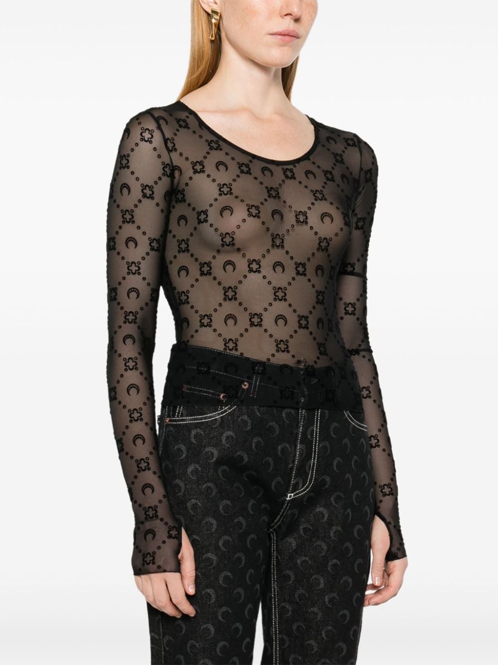 flocked-monogram crop top - 3