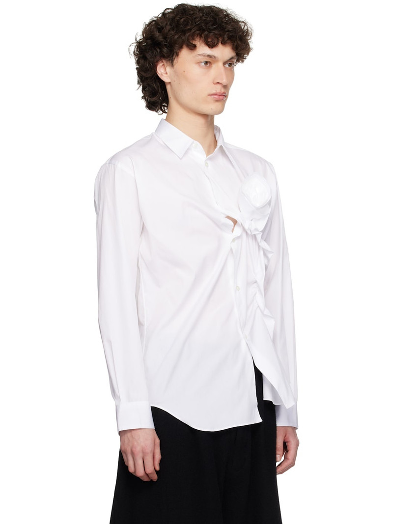 White Cotton Plain Poplin 3D Rose Shirt 2