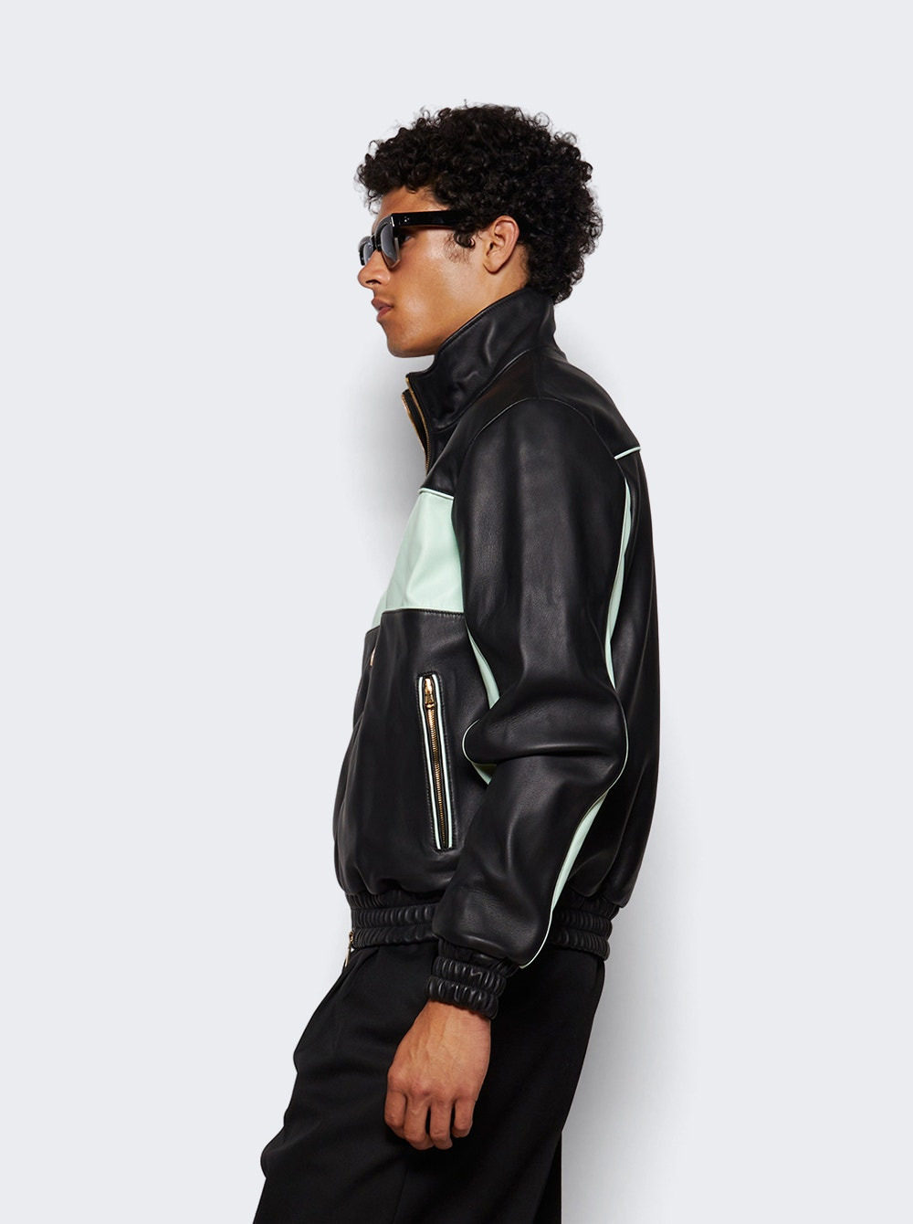 Monogram Leather Track Jacket Black And Mint - 3