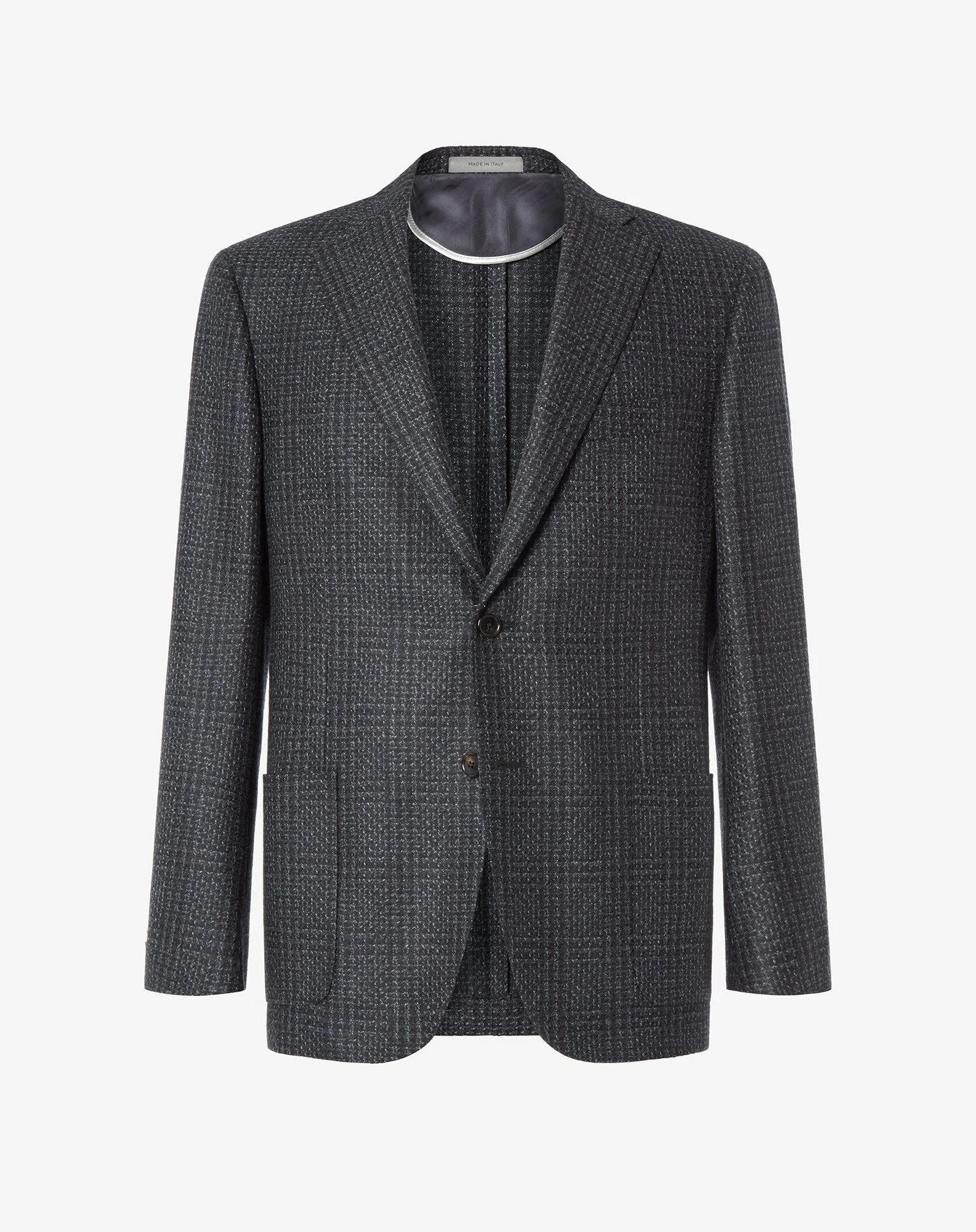 Melange anthracite grey pure wool jacket with overcheck pattern - 1