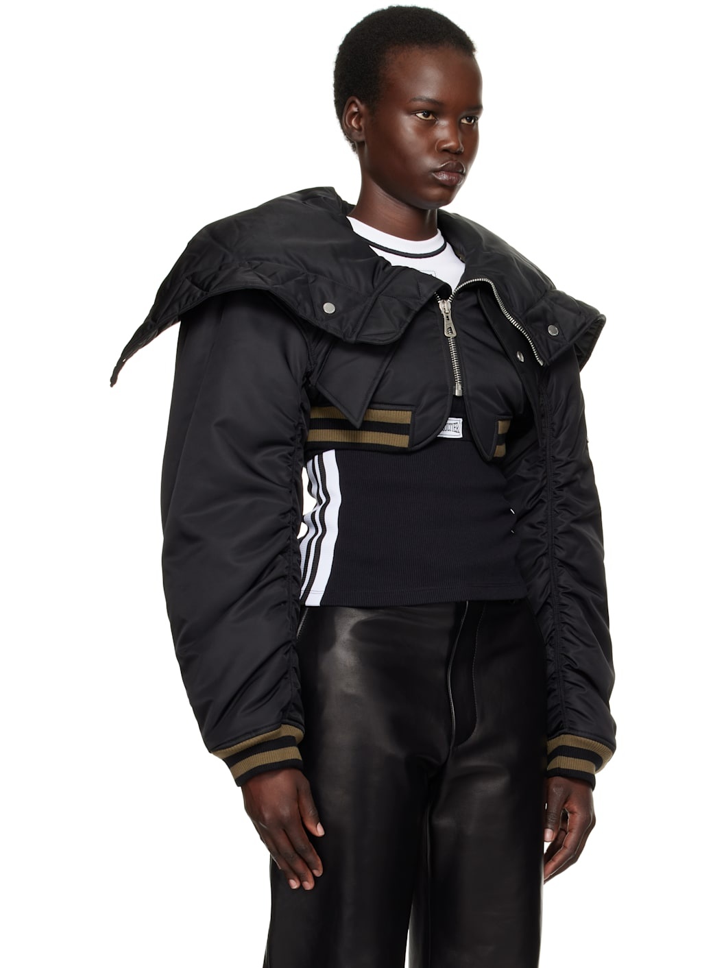Black 'The Quilted Cropped' Bomber Jacket - 2