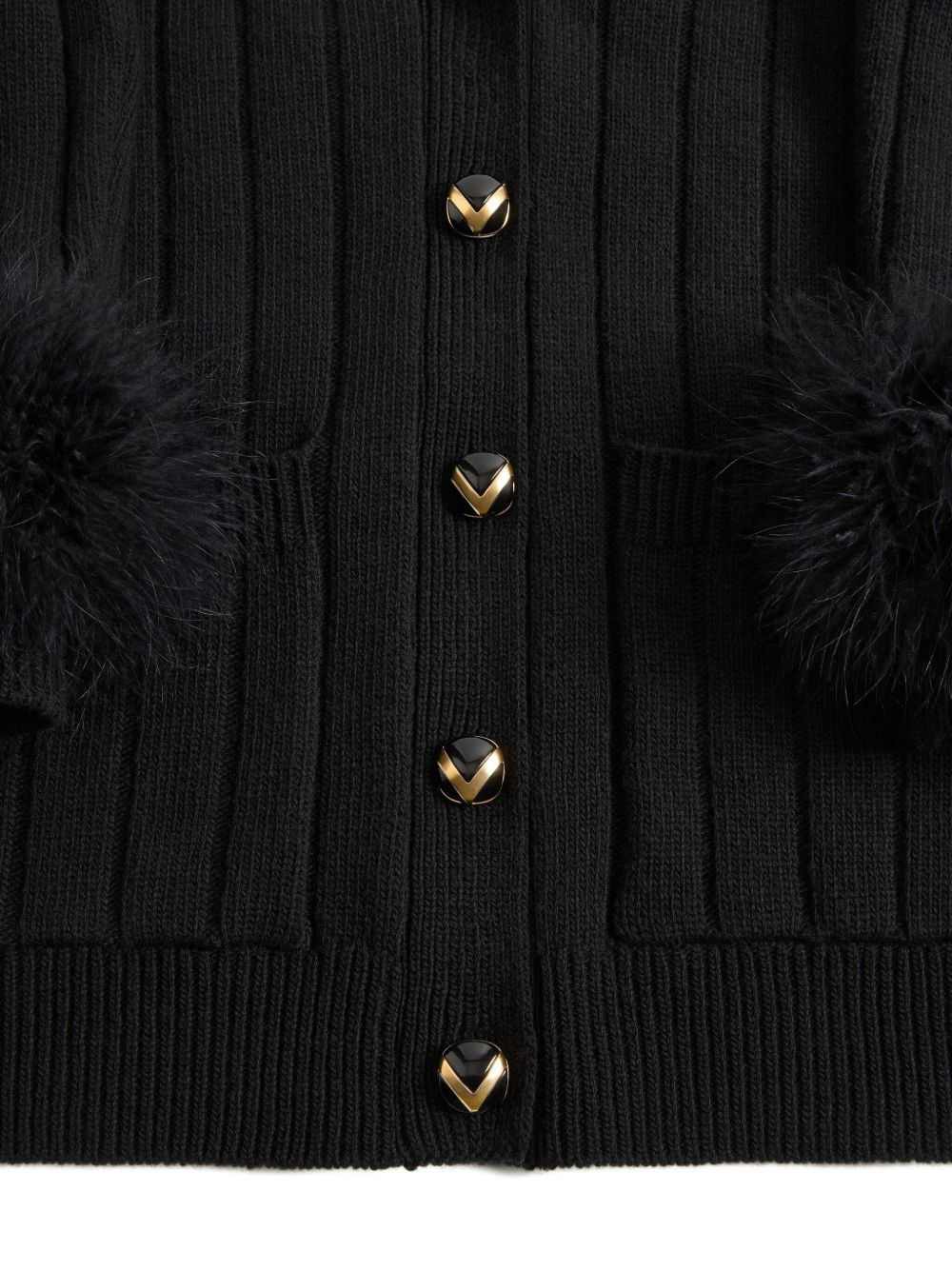 feather-cuff ribbed cardigan - 6