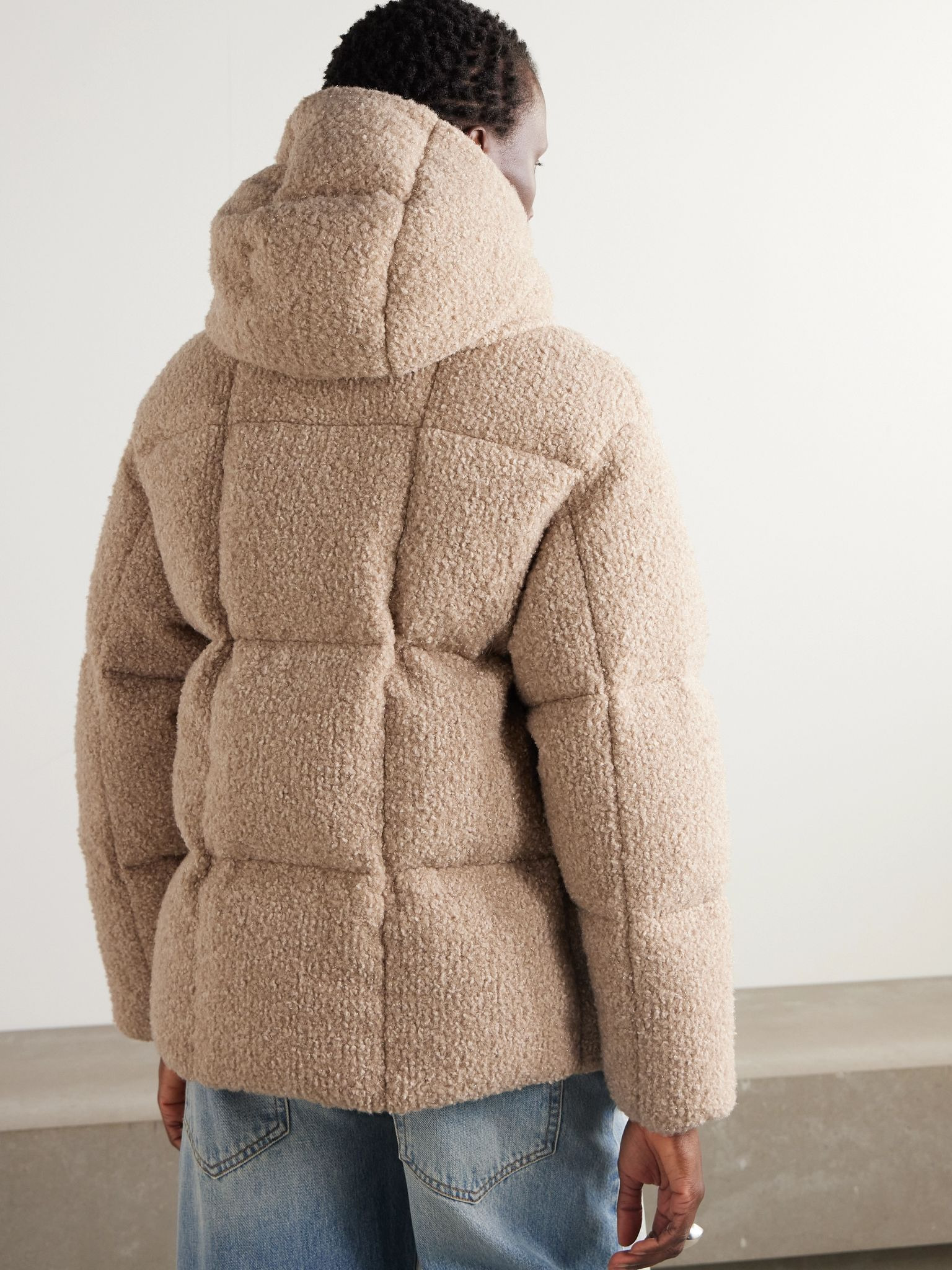 Appliquéd quilted metallic bouclé hooded down jacket Beige - 4
