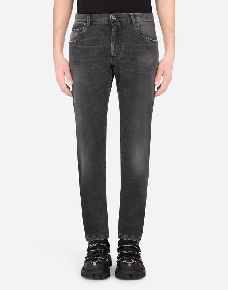 Washed gray slim-fit stretch jeans - 1