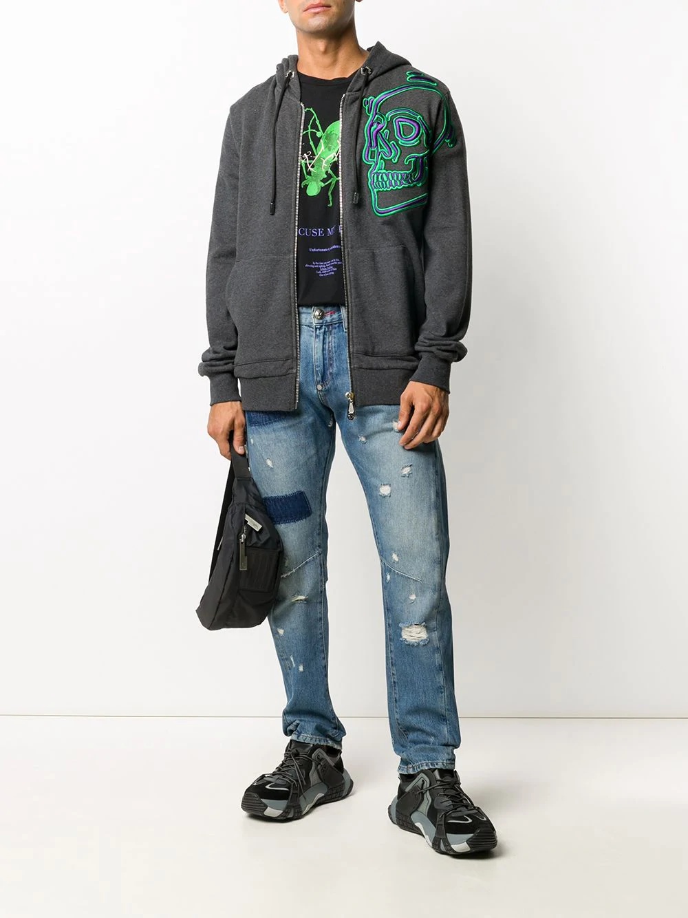 embroidered skull sweatjacket - 2