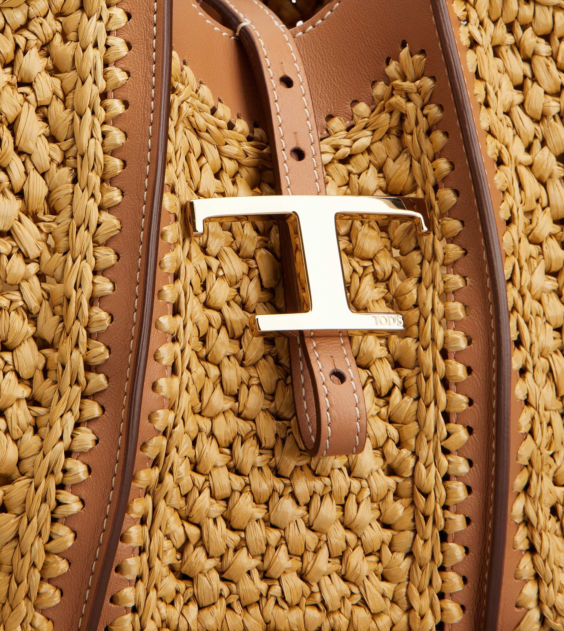 T TIMELESS SHOPPING BAG IN RAFFIA AND LEATHER MINI - BEIGE, BROWN - 4