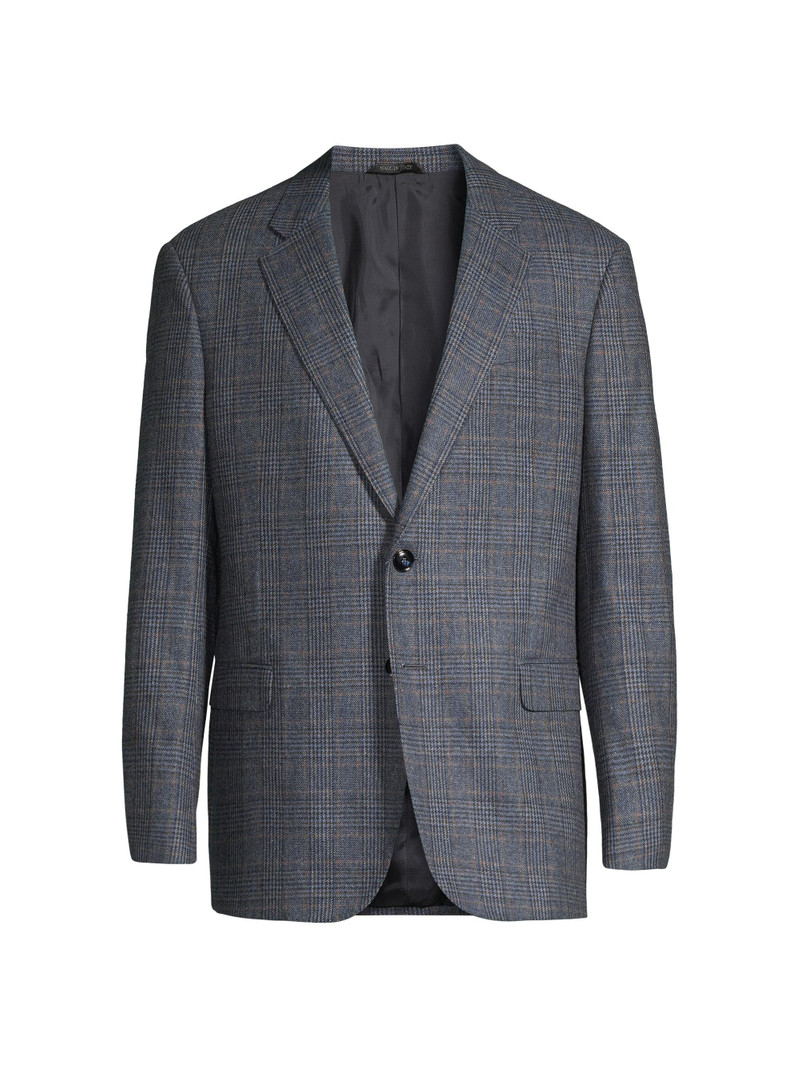 Men's Plaid Wool-Cashmere Sport Coat - Blue Brown 1