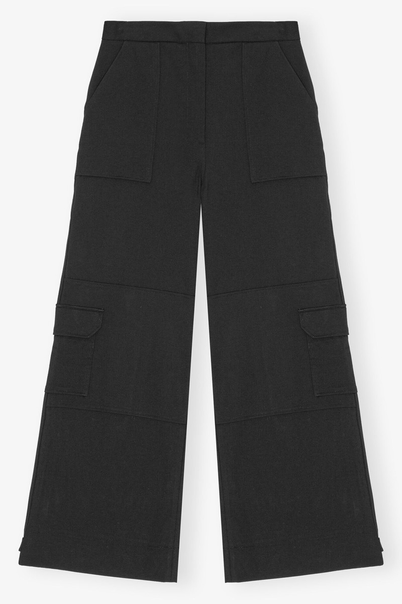 BLACK TWILL SUITING CARGO PANTS - 1