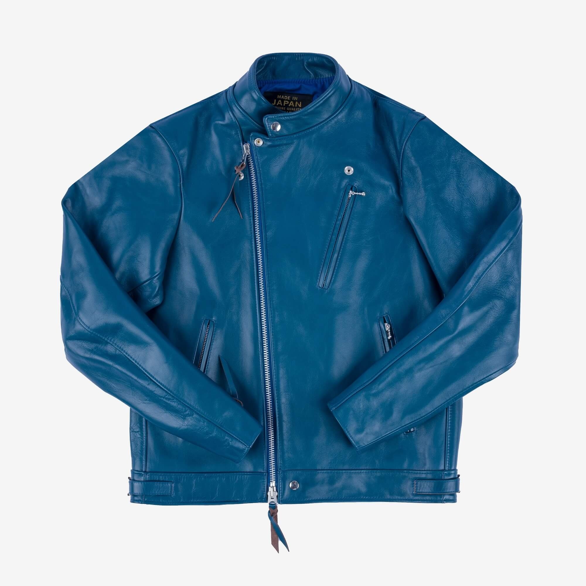 IHJ-128-BLU Japanese Horsehide Double Motorcycle Jacket - Blue - 1