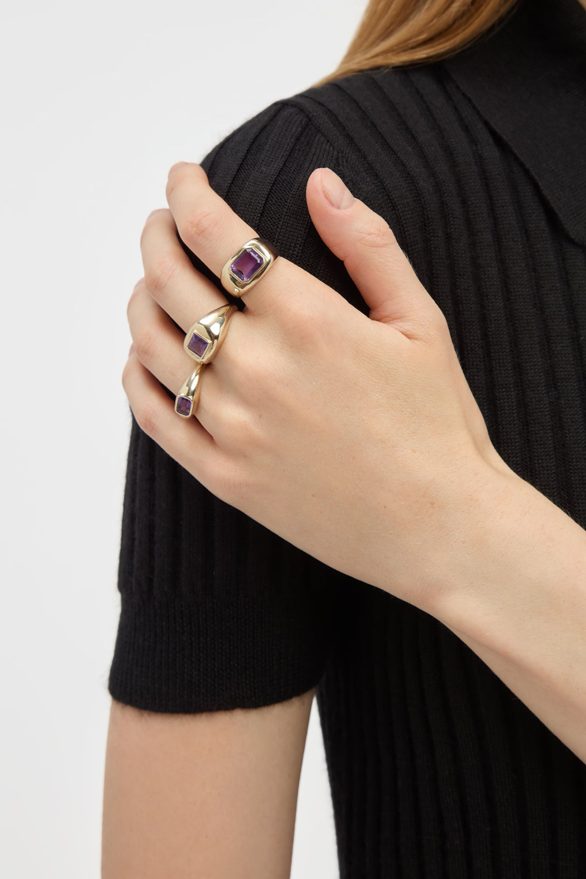 Large Ring in 18K Yellow Gold & Amethyst Stone - 6