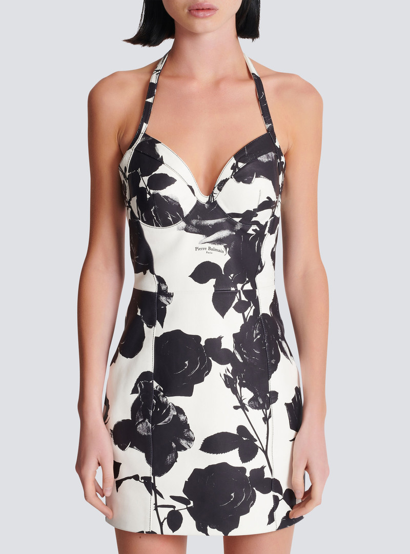 Black and White Roses leather halterneck dress 5