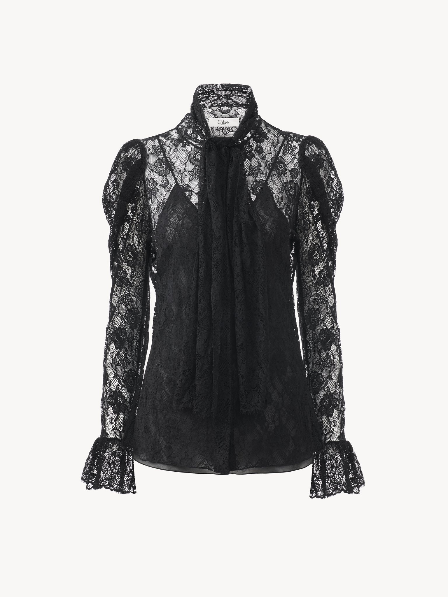PUFF-SLEEVE LAVALLIÈRE TOP IN FLORAL LACE JACQUARD - 2