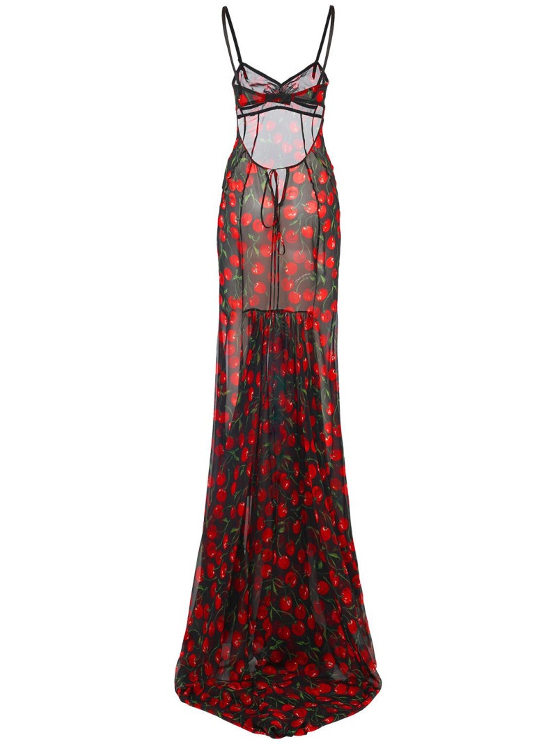 Cherry printed silk chiffon gown - 7