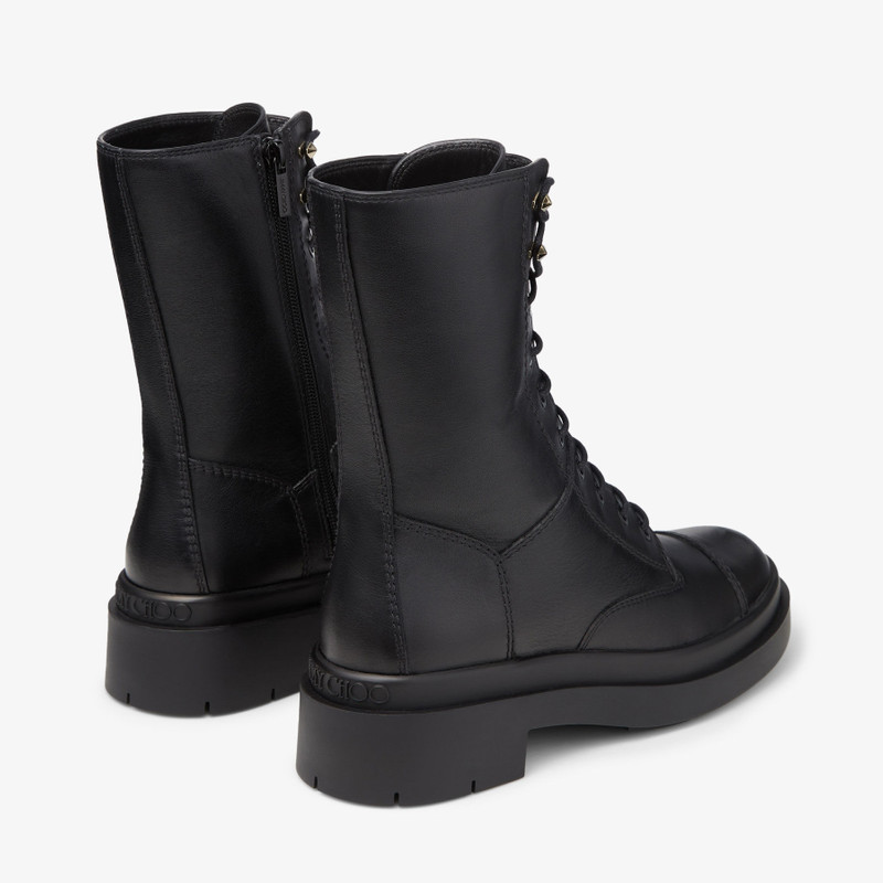 Nari Flat Black Leather Boots with Chain 7