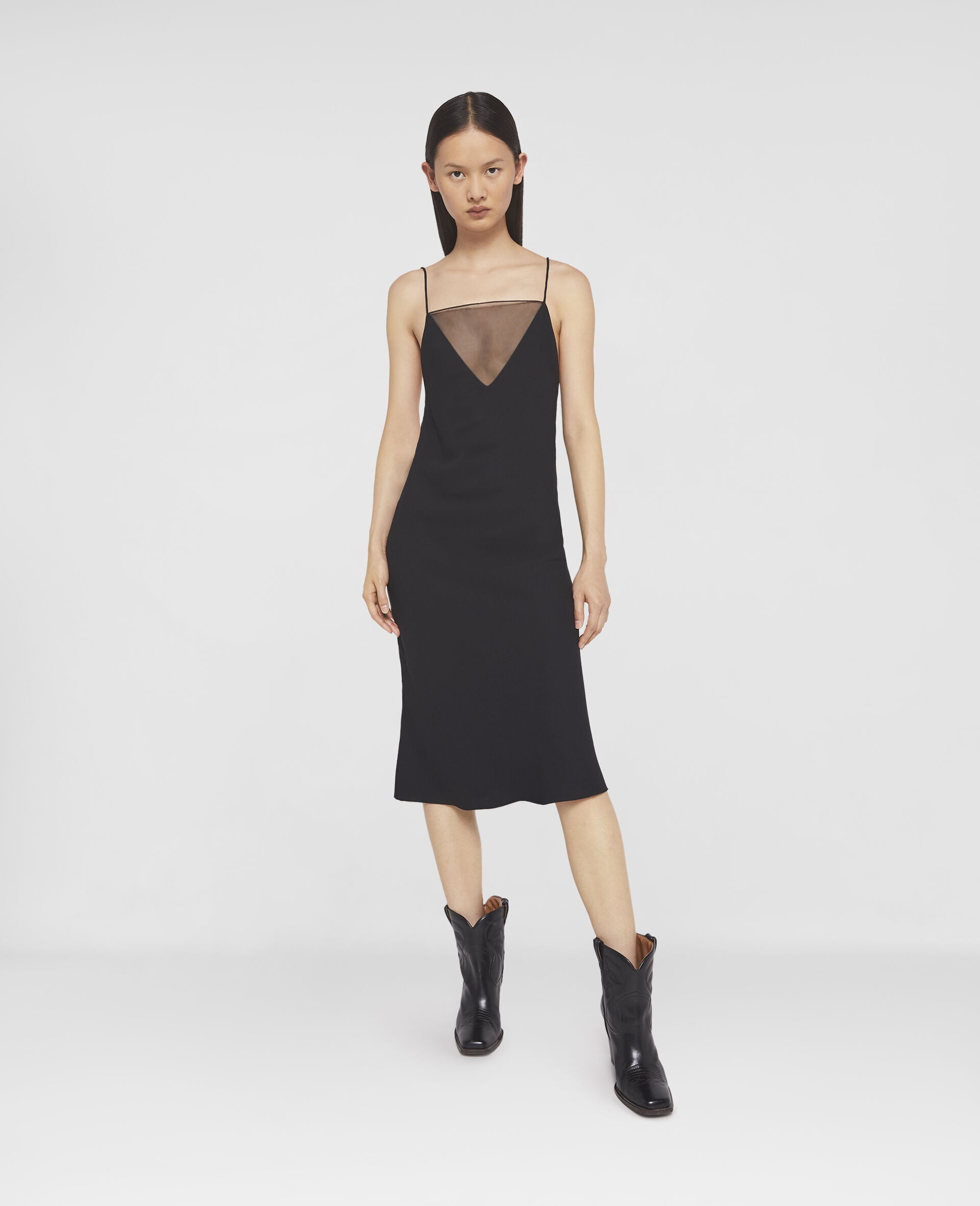 V Mesh Compact Crepe Slip Dress - 2