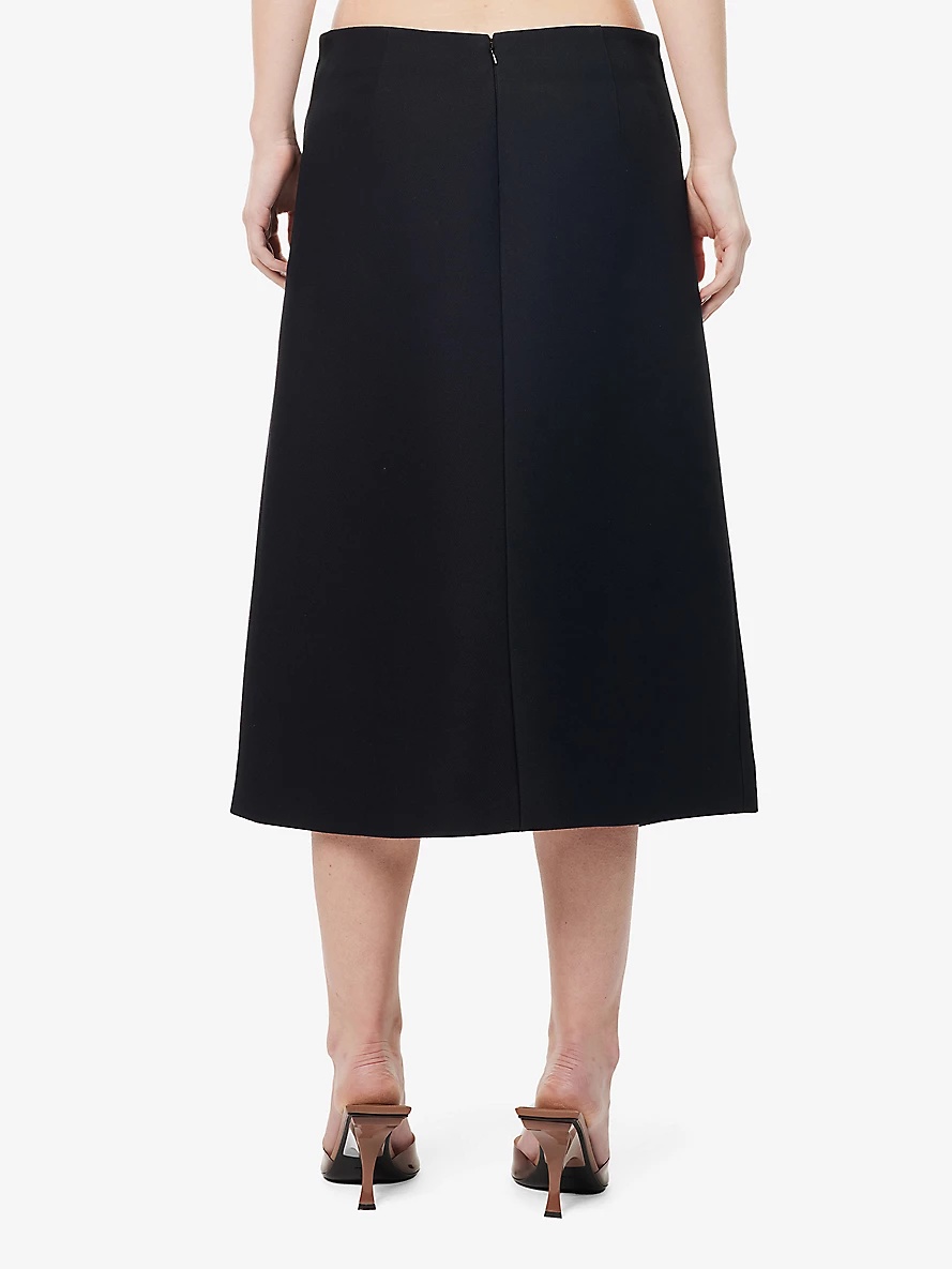 Split-hem high-rise wool and silk-blend midi skirt - 4
