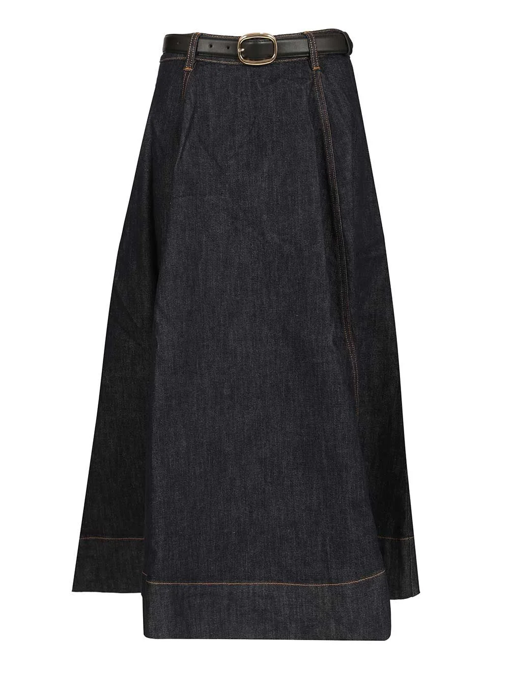 Indigo Denim Flared Midi Skirt Skirts Blue - 1