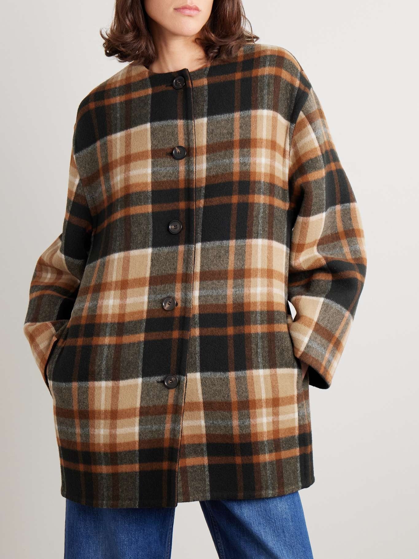 Checked wool and silk-blend coat - 3