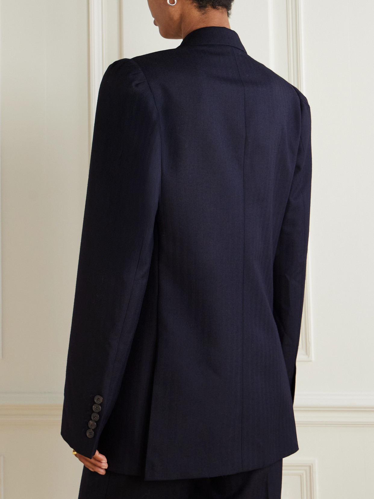 Oversized Double-breasted Embellished Wool Herringbone Blazer - 3
