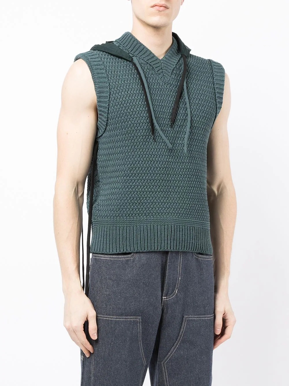 chunky knitted sleeveless hoodie - 3