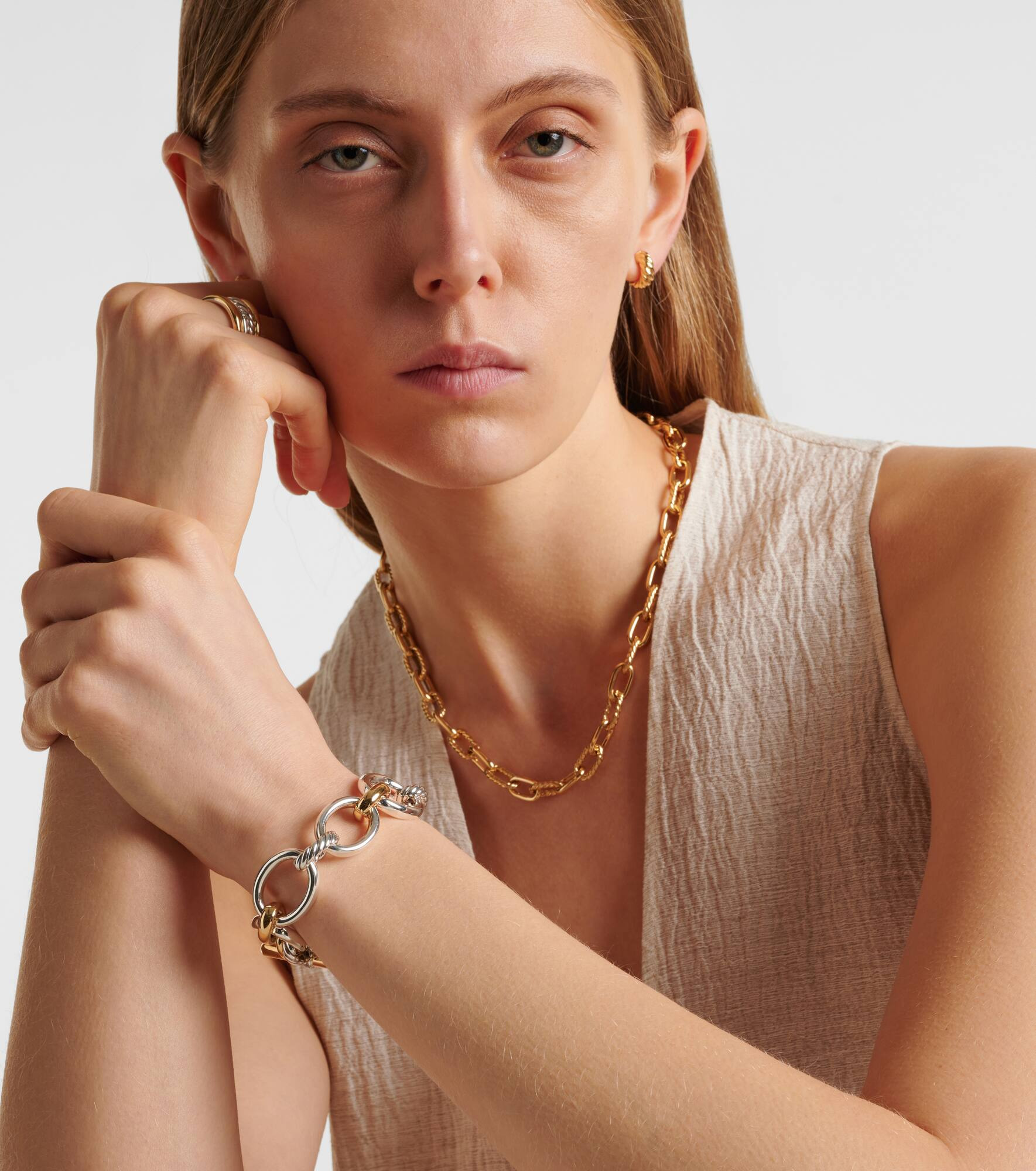 DY Mercer® 18kt gold and sterling silver chain bracelet with diamonds - 3