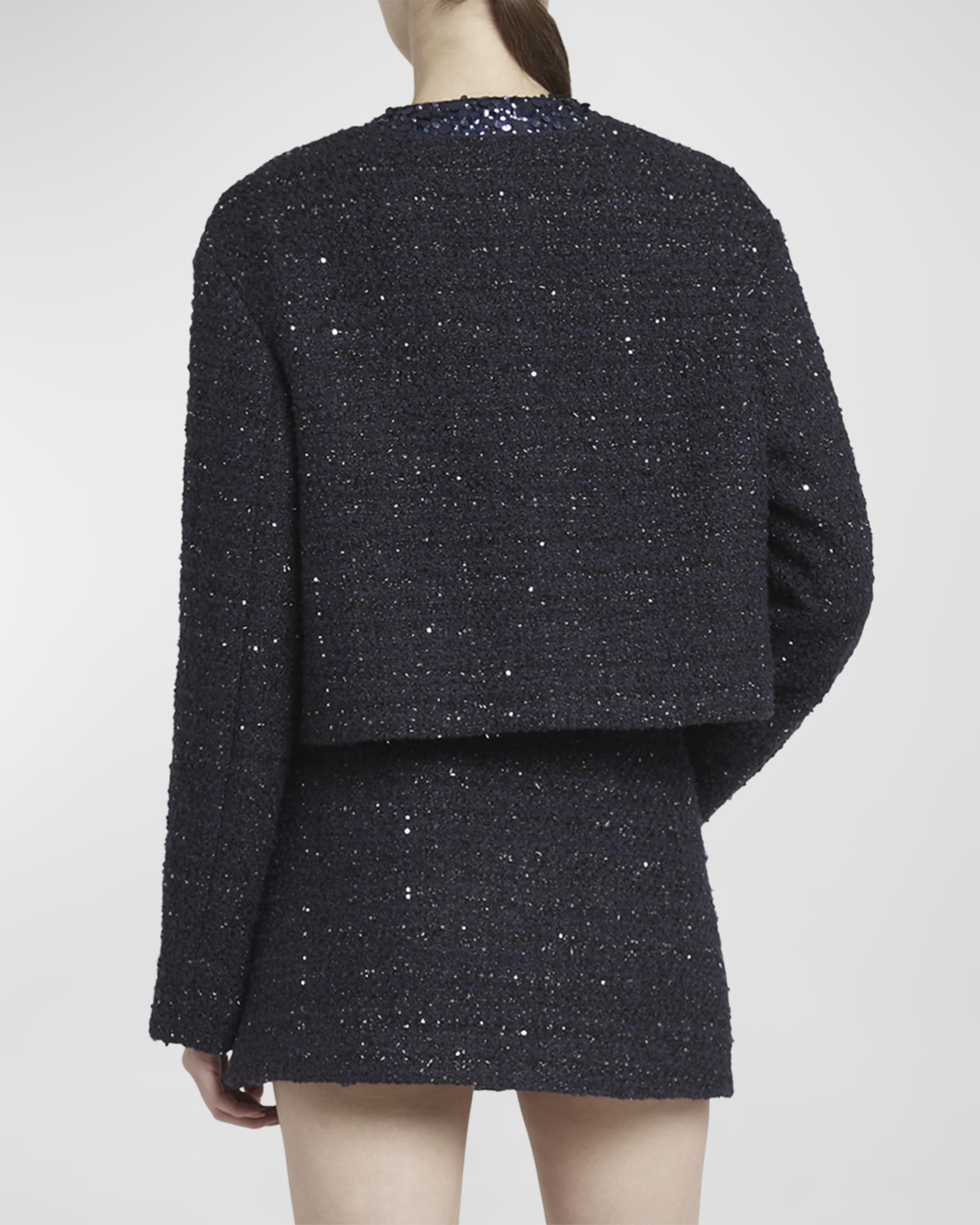 Sequin-Embroidered Metallic Glaze Tweed Jacket - 4