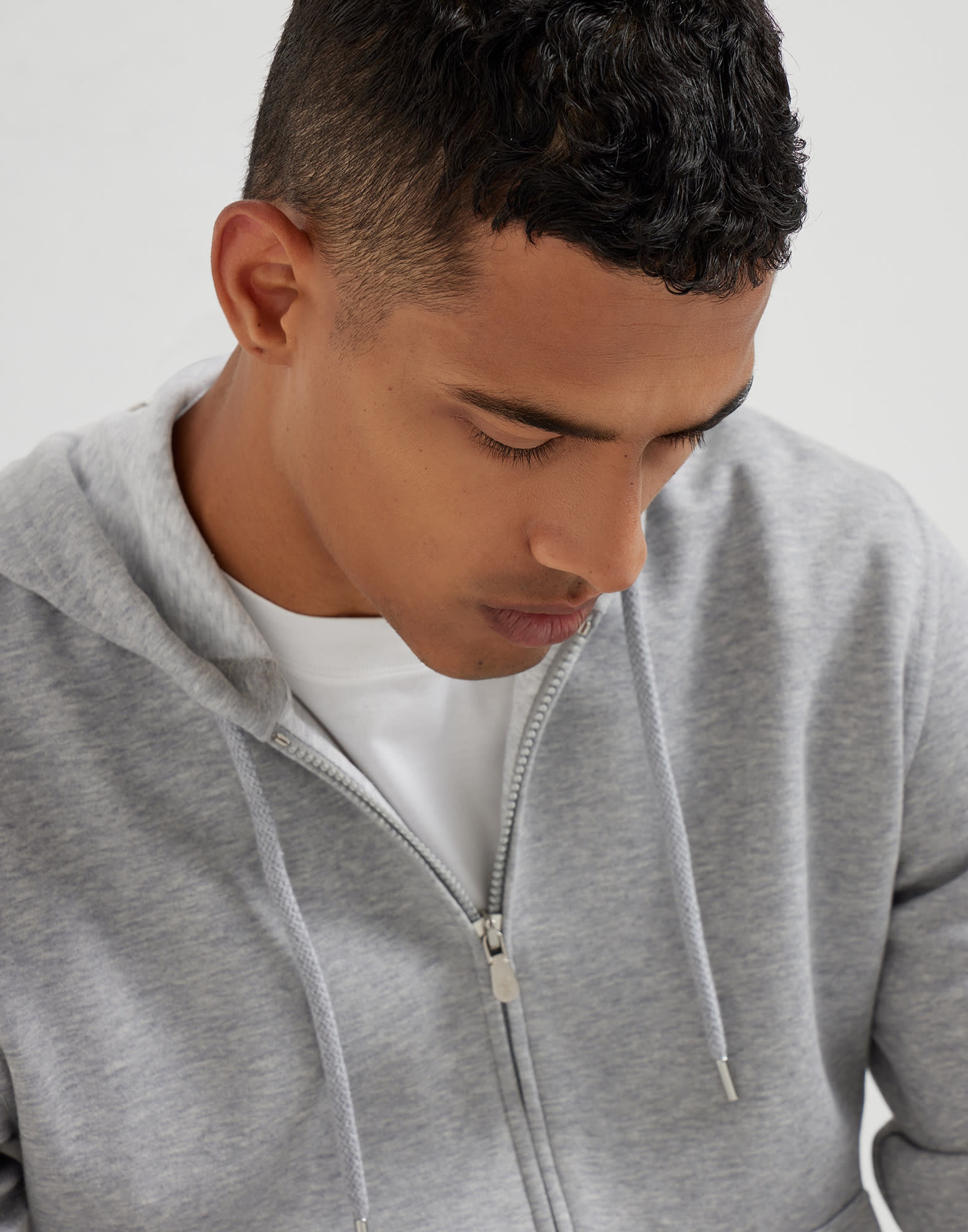 Cotton, cashmere and silk French terry double cloth hooded sweatshirt with zipper - 3